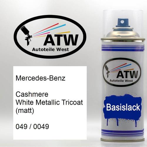 Mercedes-Benz, Cashmere White Metallic Tricoat (matt), 049 / 0049: 400ml Sprühdose, von ATW Autoteile West.